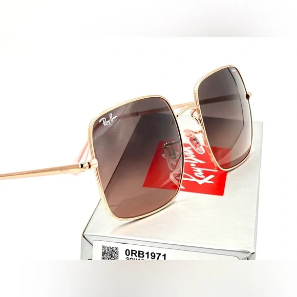 Ray-Ban Womens Sunglasses Rose Lens RB1971 Square Metal Frame 9151/AA  54-19-145 - Picture 8 of 16